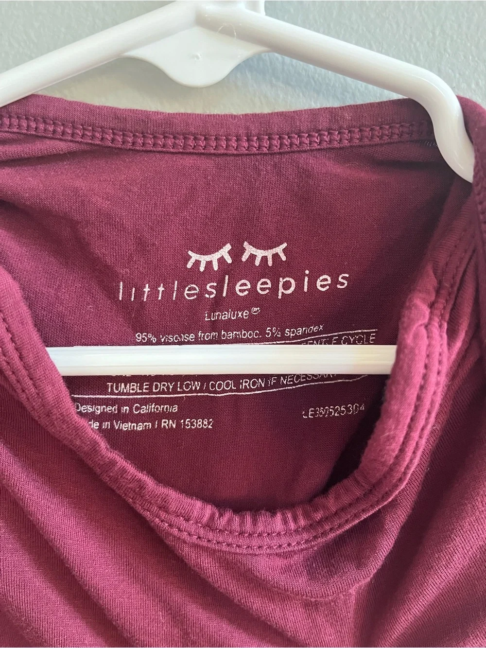 Little Sleepies Classic Burgundy Infant Gown Bamboo Size Newborn Gender Neutral